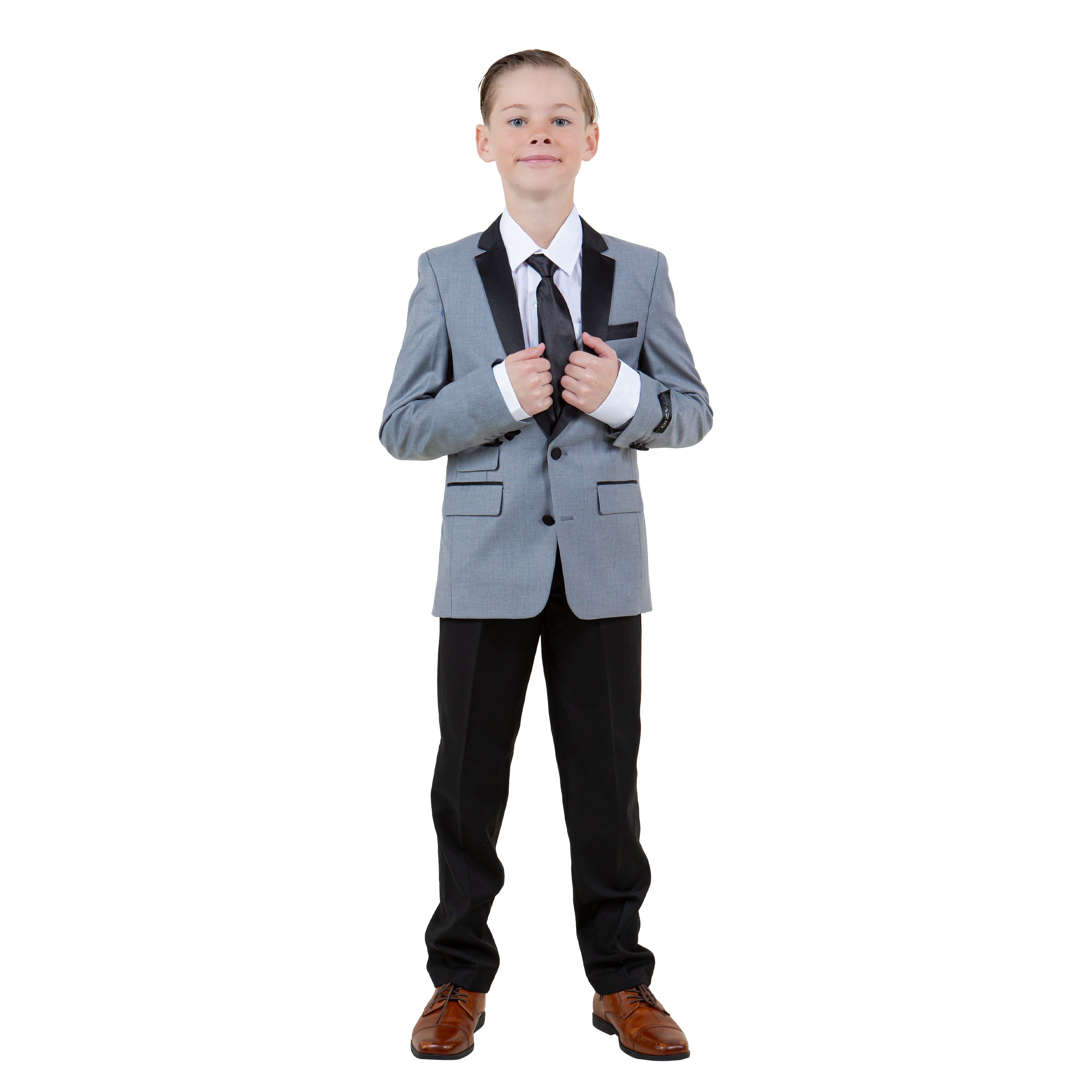 Tazzio Boy's 5pc Satin Notch Lapel Solid Suit